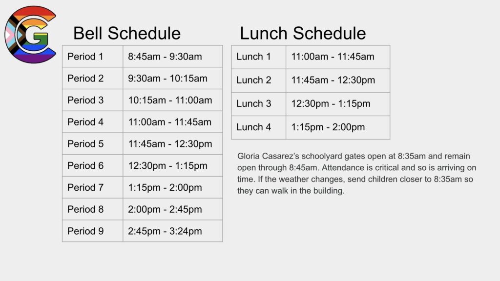 Our Bell Schedule - Gloria Casarez Elementary School